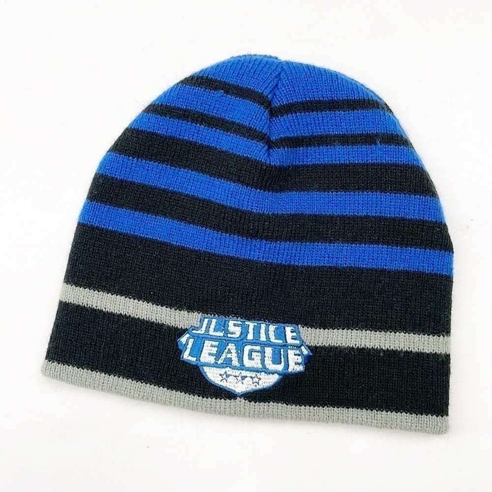 Justice League blue/black striped kids beanie